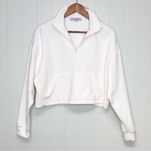 WeWoreWhat Cropped Knit Quarter Zip Pullover White Size Medium - Picture 1 of 6